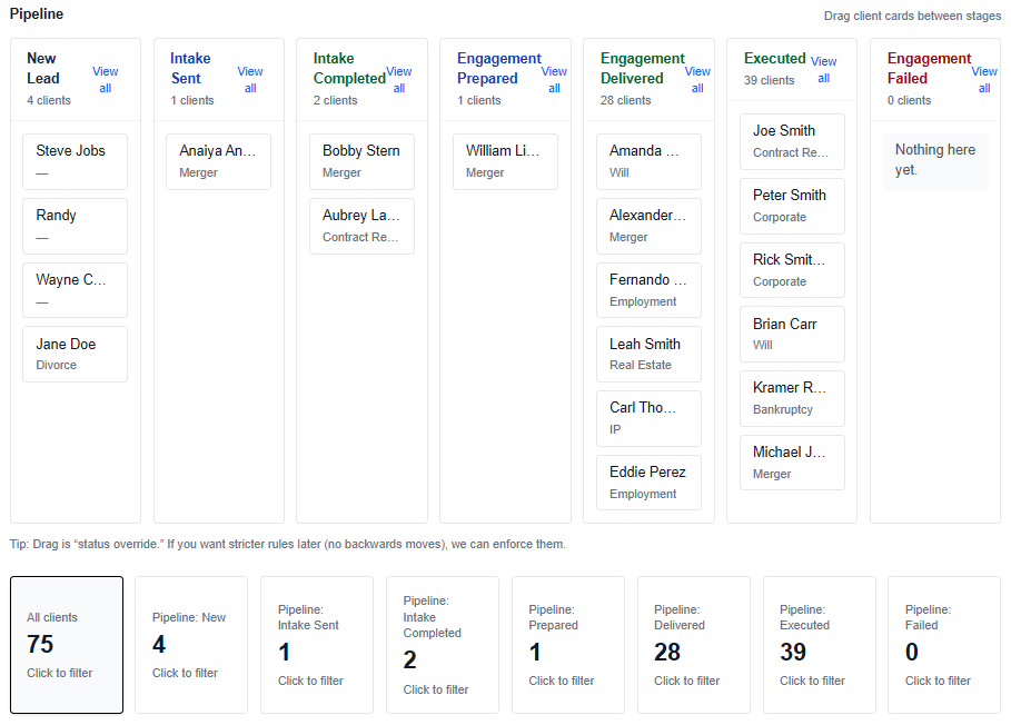 MatterFlow Legal dashboard screenshot